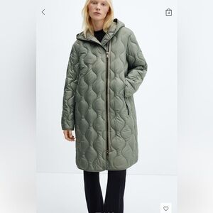 Mango Hood Light Green Puffer Coat